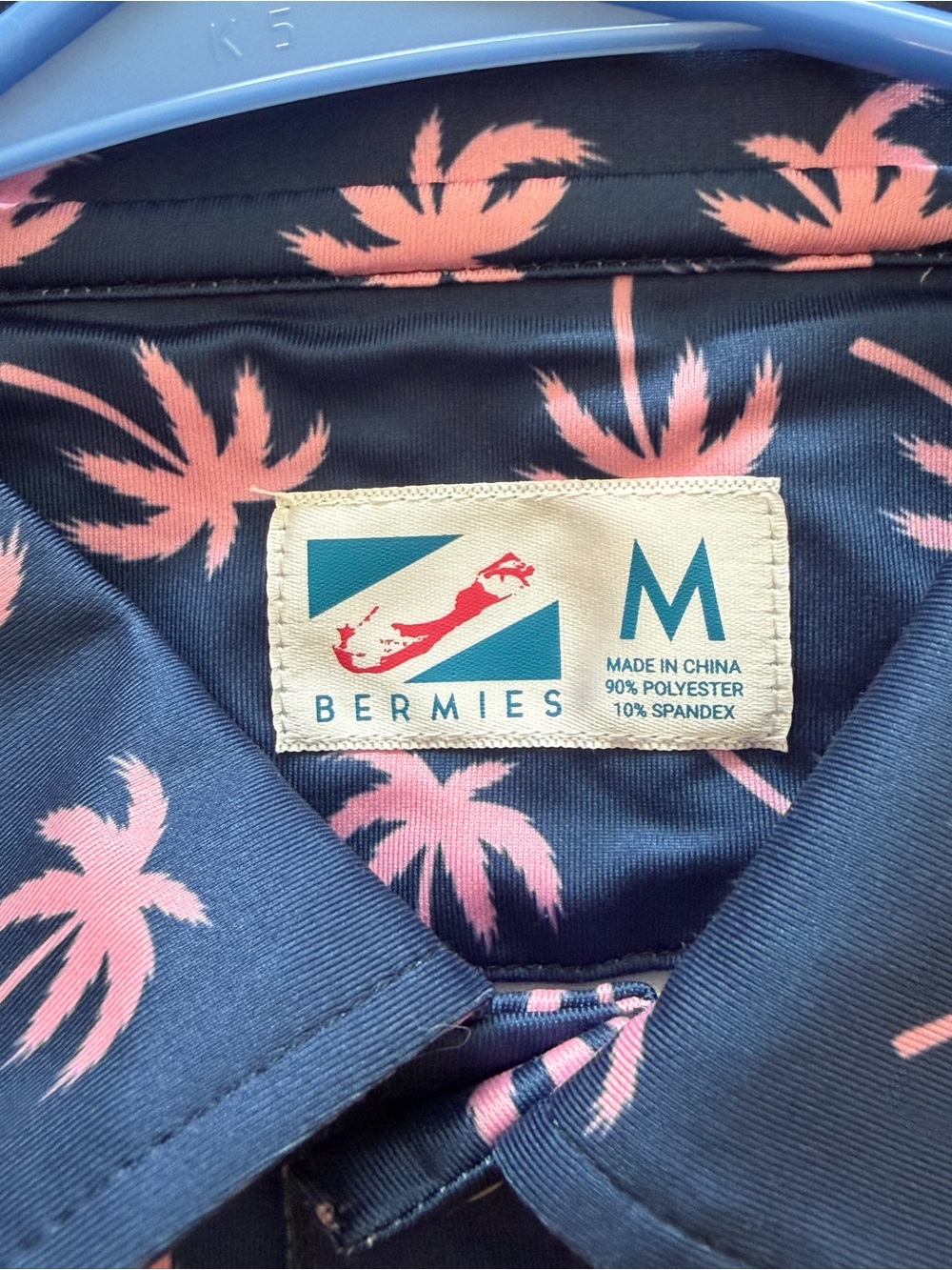 Bermies Men's Navy Button-Down Shirt with Pink Palm Print